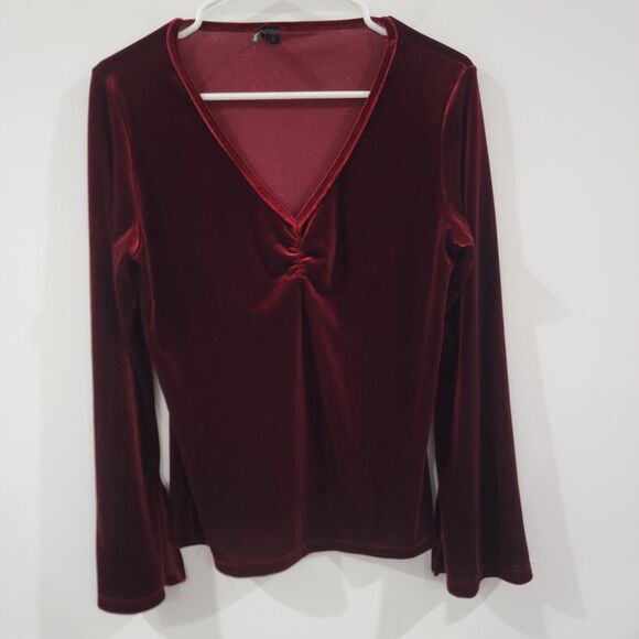 Y2K Olivia Paige Womens Top Size Large Red Velvet Flare Sleeve Witchy Whimsigoth - Picture 1 of 7